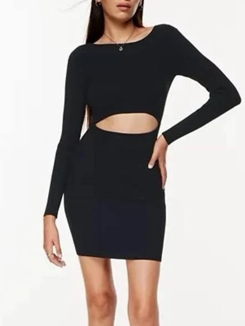Wilfred Black Ribbed Long-Sleeve Cutout Dress